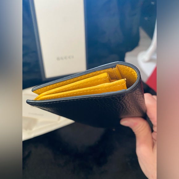 The Gucci GG Black Long Fold Wallet with Yellow Interior with box, bag - Picture 7 of 15